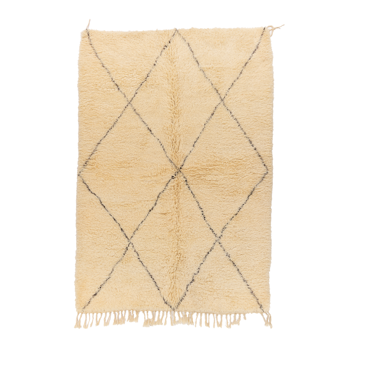 Cream with Black Line Design Wool Beni Ourain