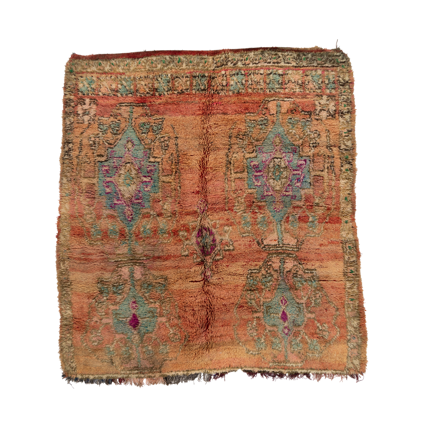 Square Pink with Geometric Multicolor Shape Wool Boujad