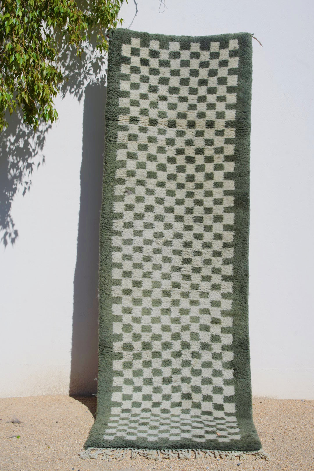 Green Checkered Contemporary Wool Beni Mrirt