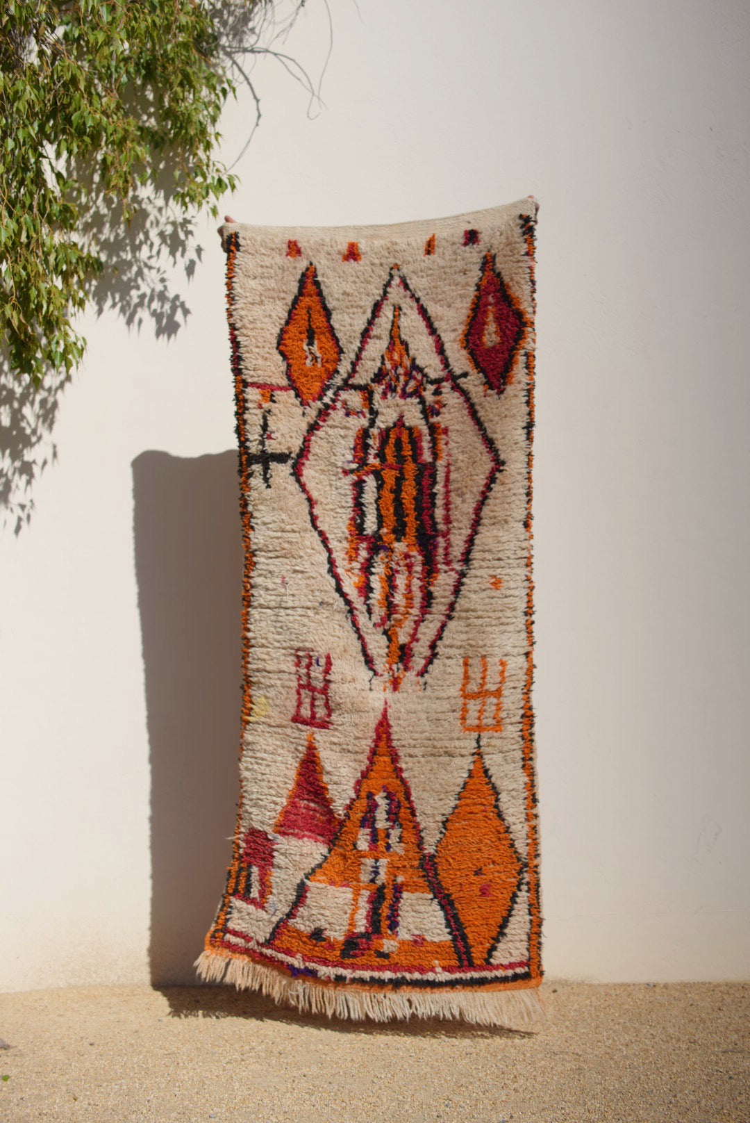 Cream and Orange Design Wool Azilal