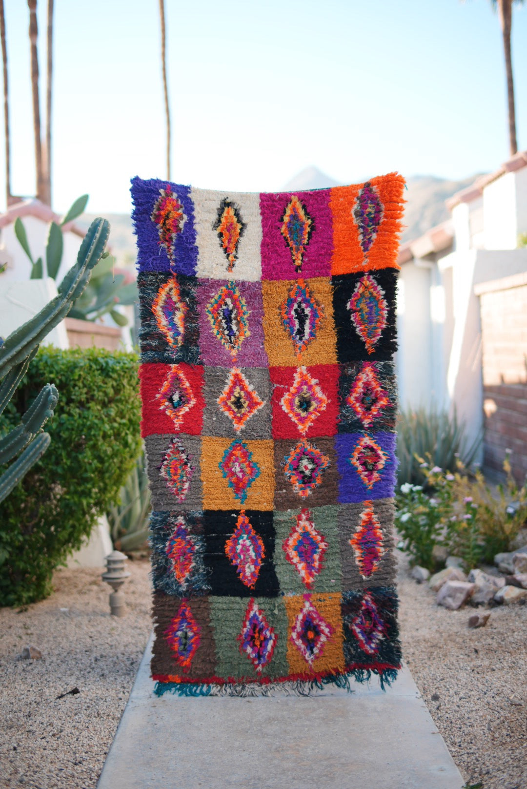 Multicolored Checkered and Diamond Cotton Boucherouite