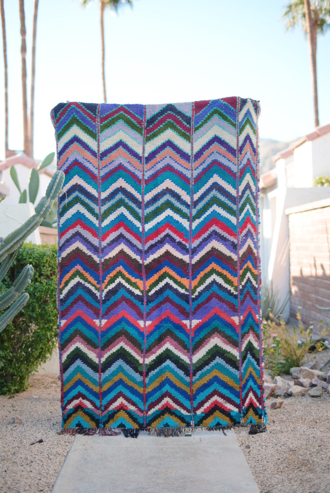 Large Multicolored Chevron Cotton Boucherouite