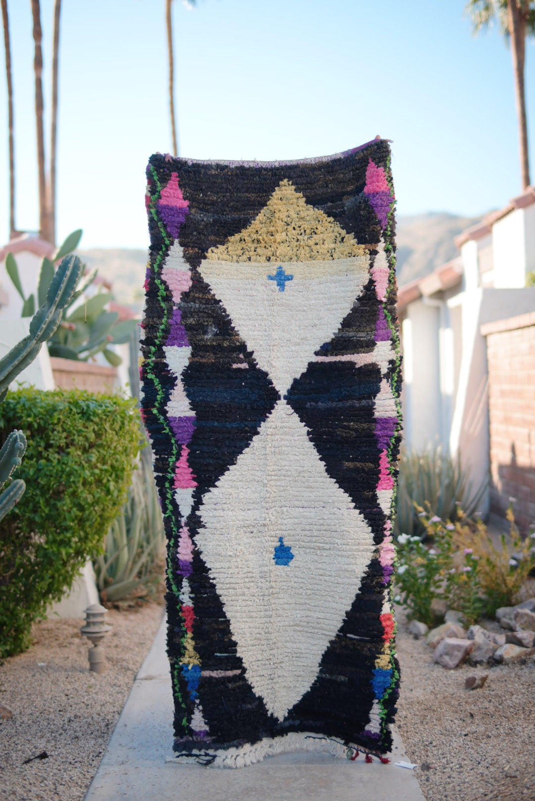 Black with White and Multicolored Cotton Boucherouite