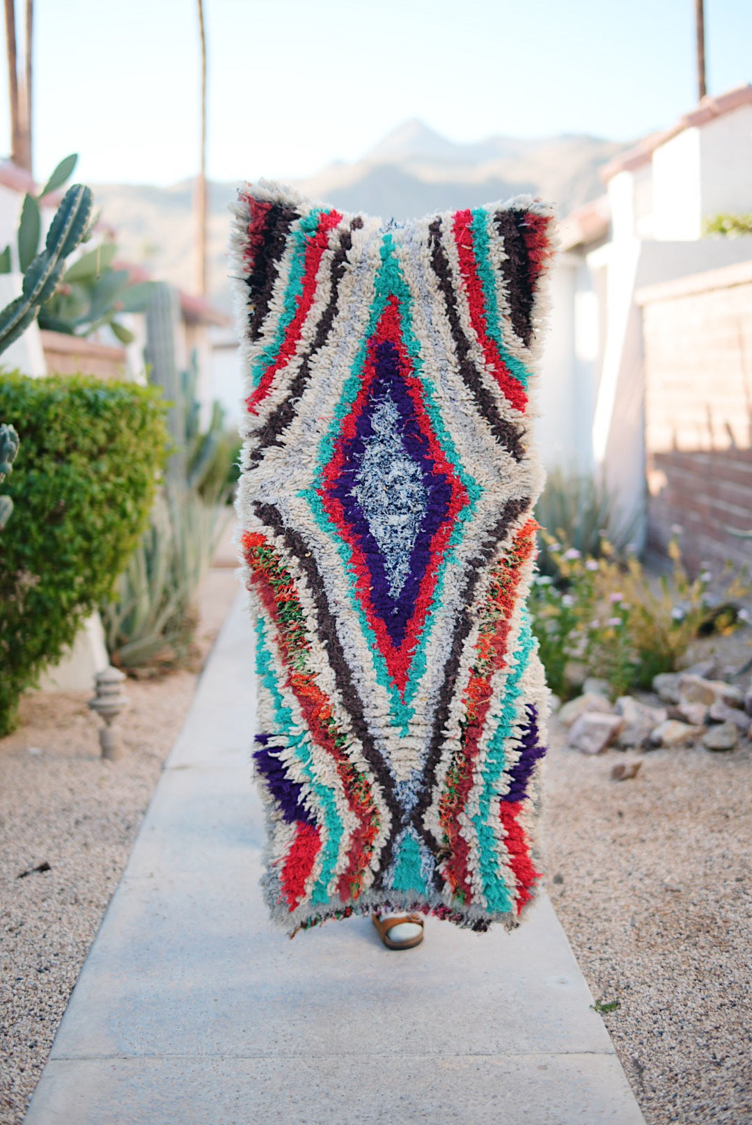 Multicolored Diamond and Stripe Cotton + Wool Boucherouite