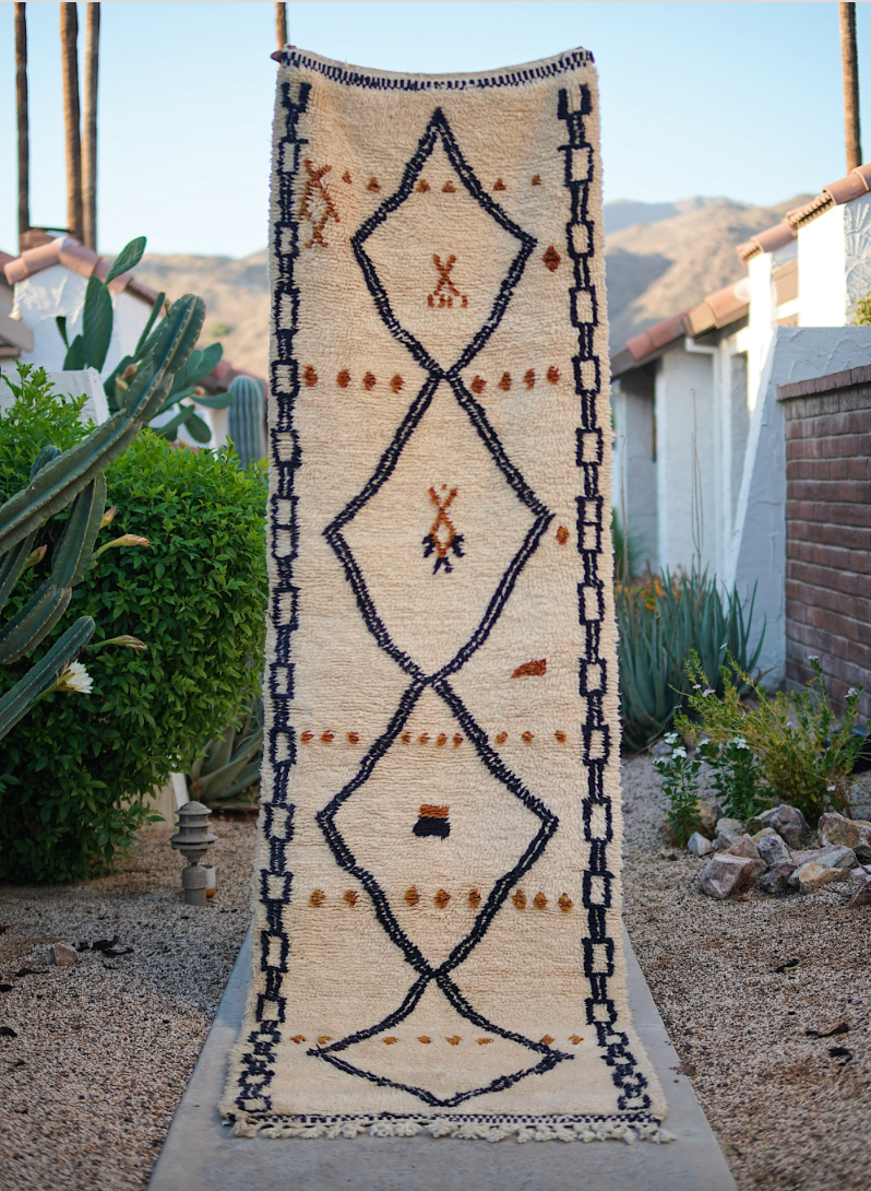 Cream with Black Diamond Shape Wool Azilal
