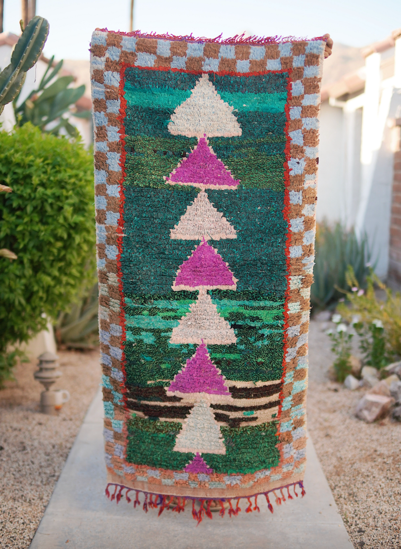 Multicolored Checkered and Triangle Wool Boucherouite