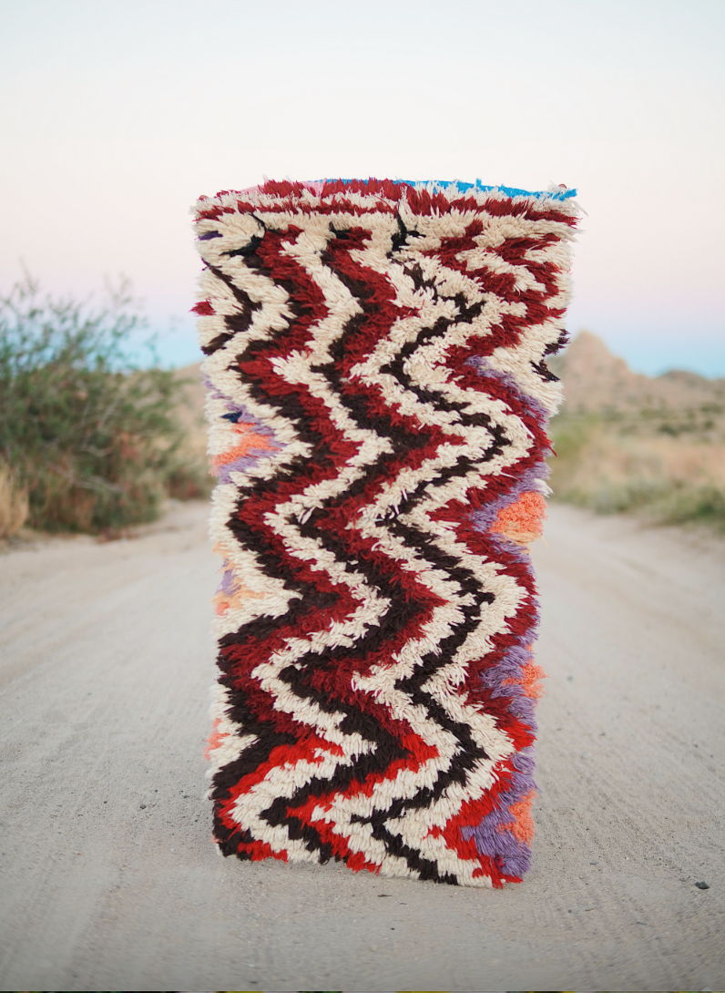 Red, Black and White Cotton + Wool Boucherouite