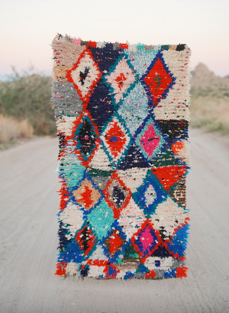 Blue and Red Diamond Cotton + Wool Boucherouite