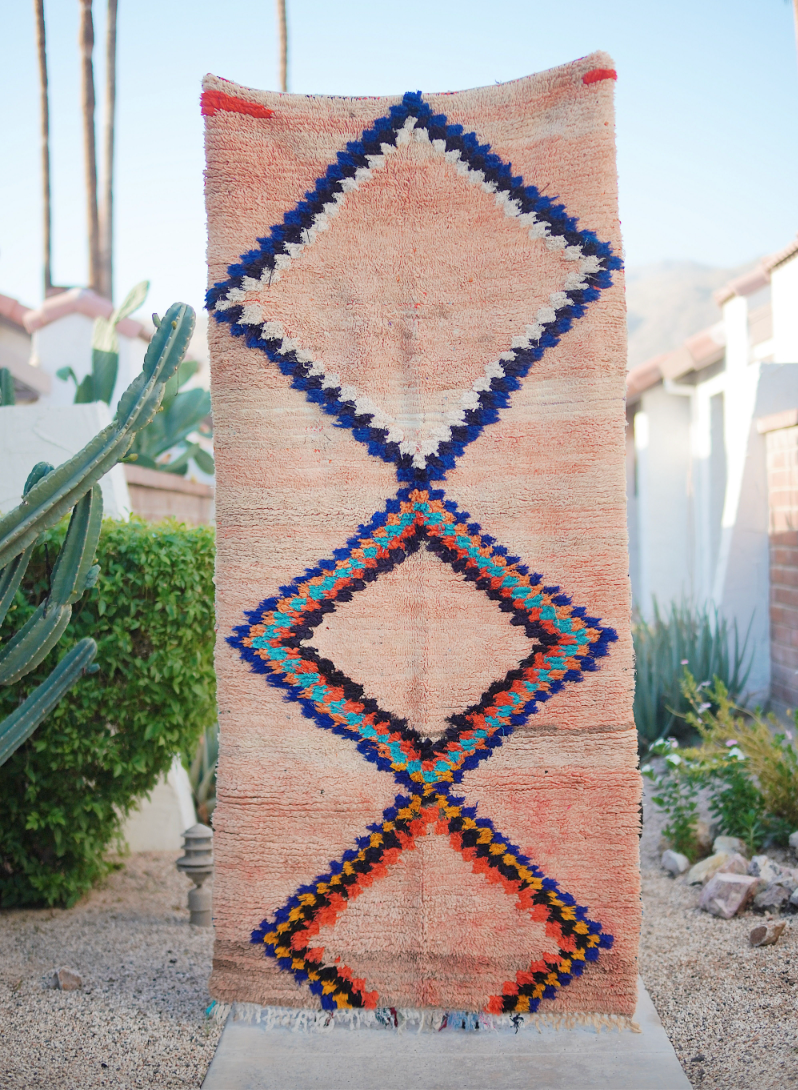Pink with Blue and Orange Diamond Cotton + Wool Boujad