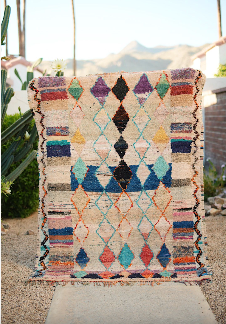Multicolored Pattern on Cream Cotton Boucherouite