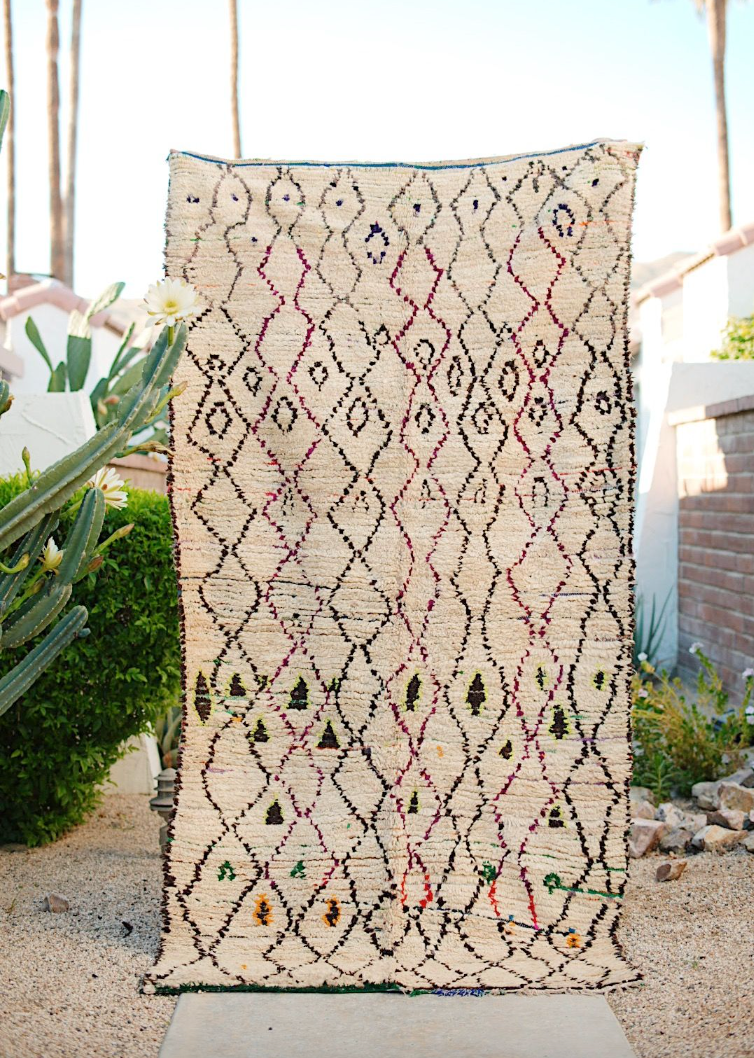 Cream with Multicolored Line Design Cotton + Wool Azilal