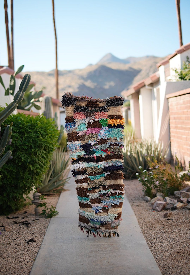 Multicolored Checkered Cotton and Wool Boucherouite