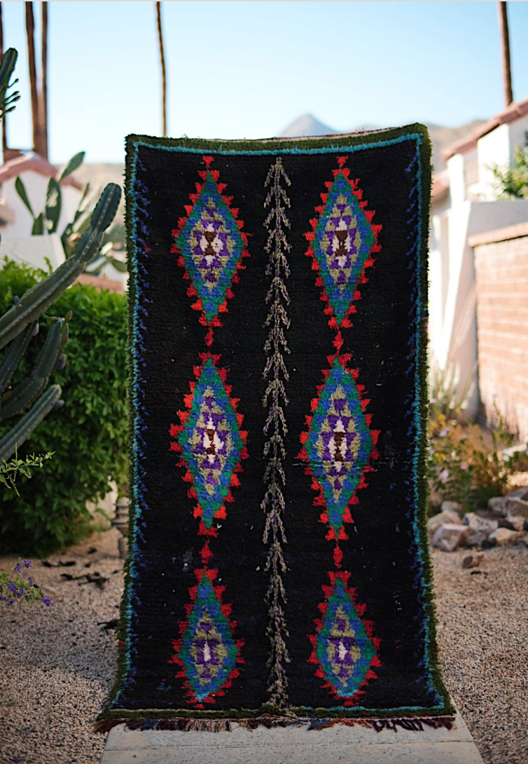 Black with Blue Diamond Pattern Cotton Boucherouite