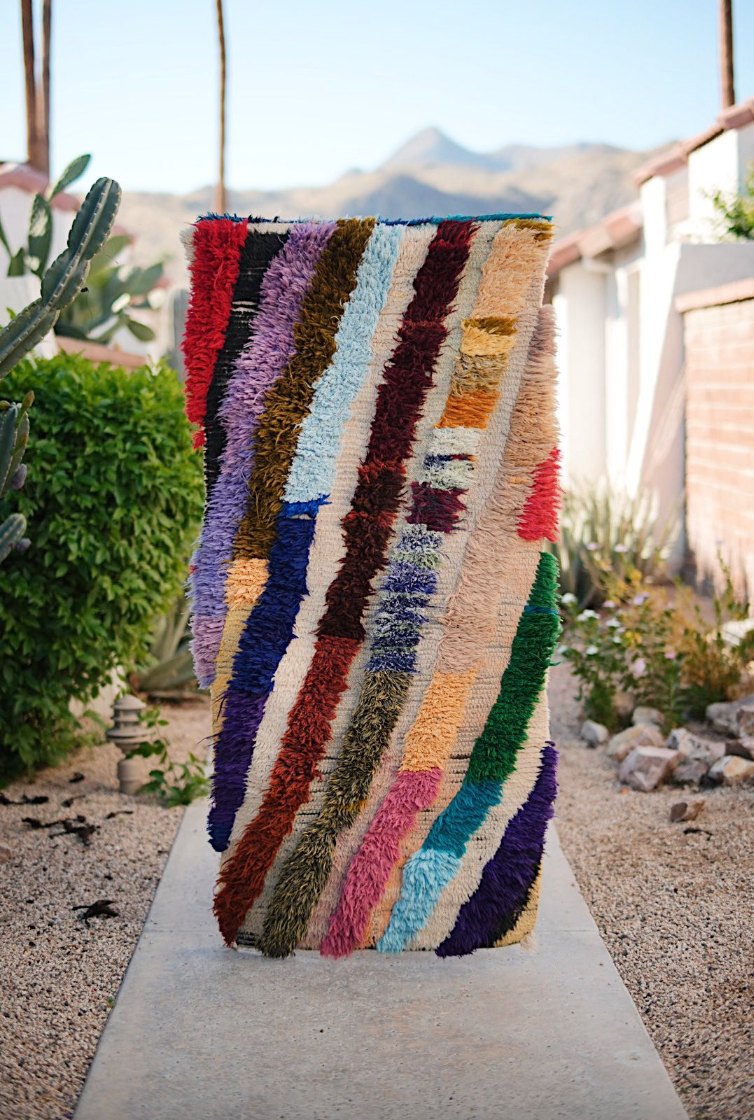 Multicolored Diagonal Stripe Cotton Boucherouite
