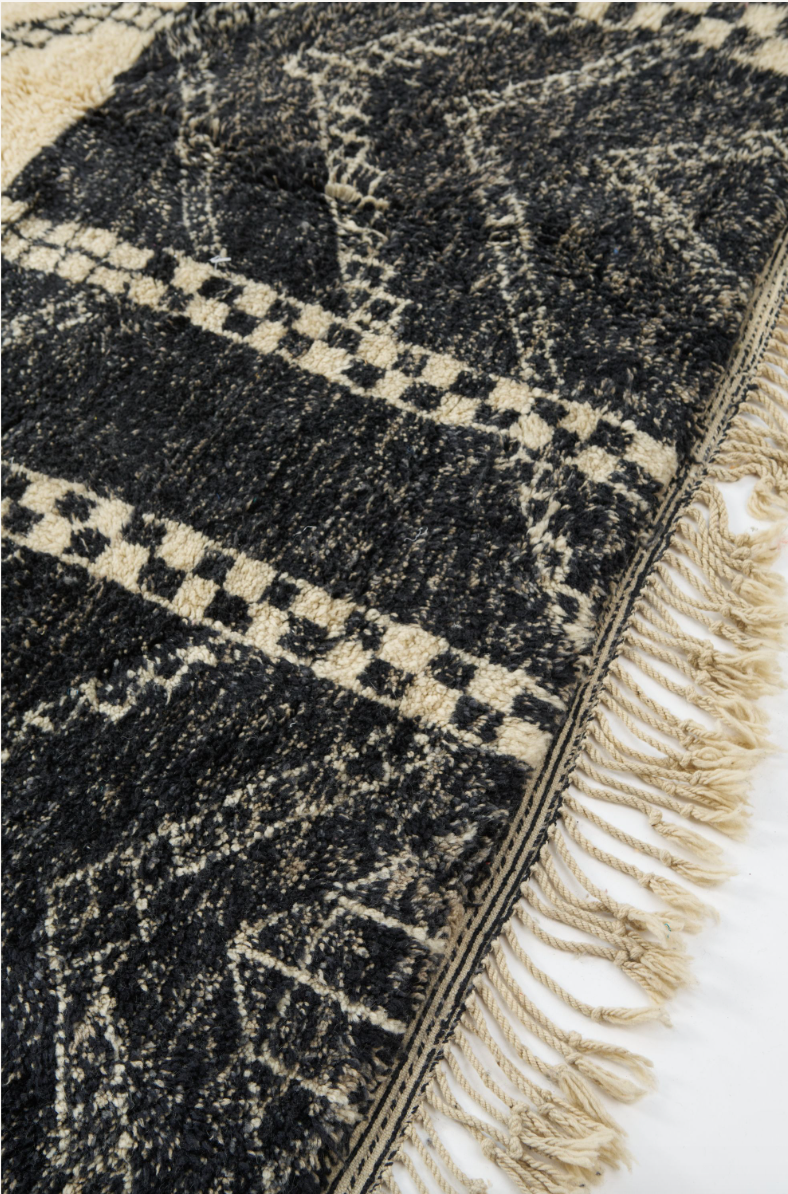 Large Black+Pink Linework Over Cream Wool Rug