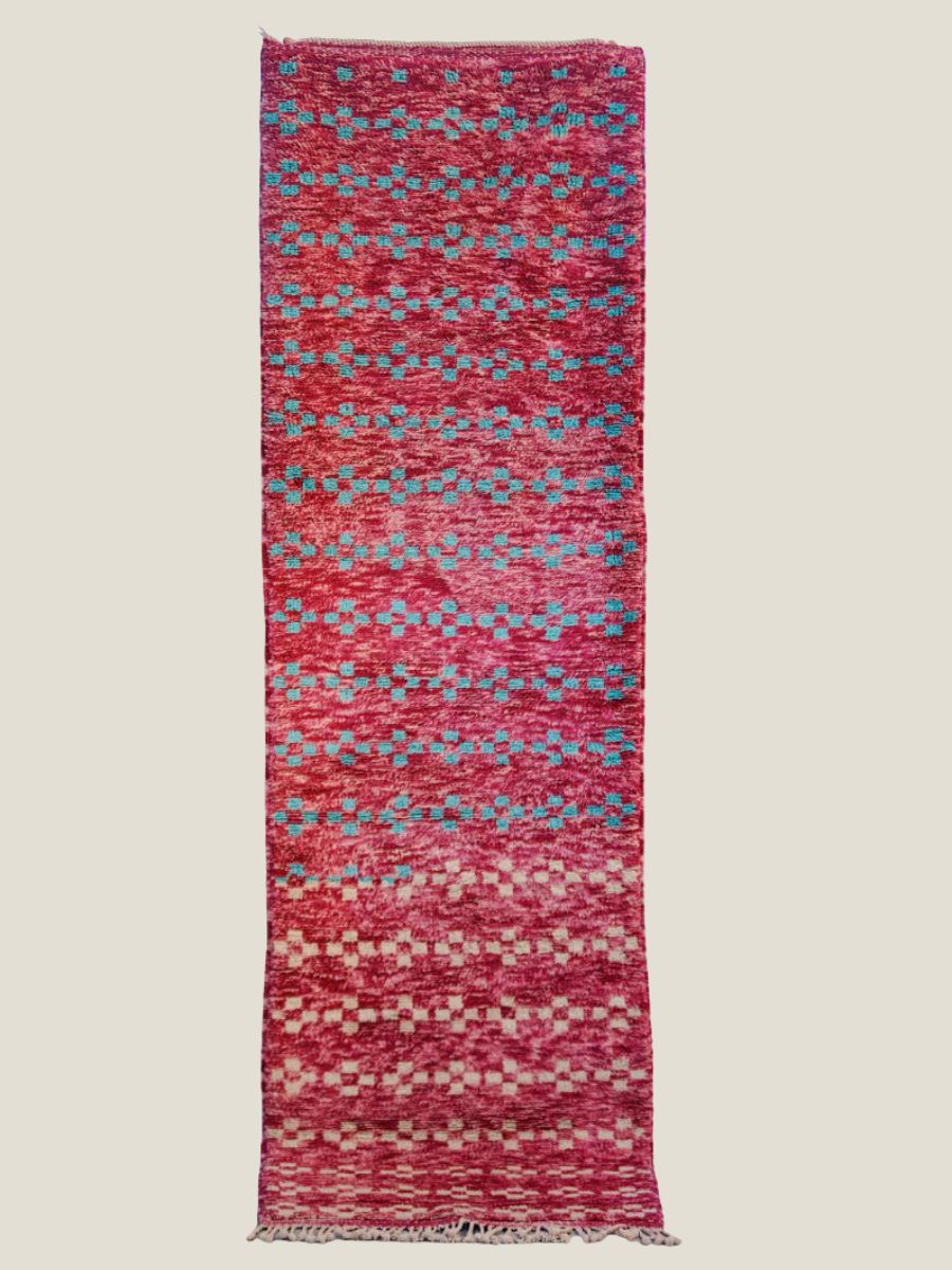 Pink with Blue and White Pattern Wool Beni M’rirt