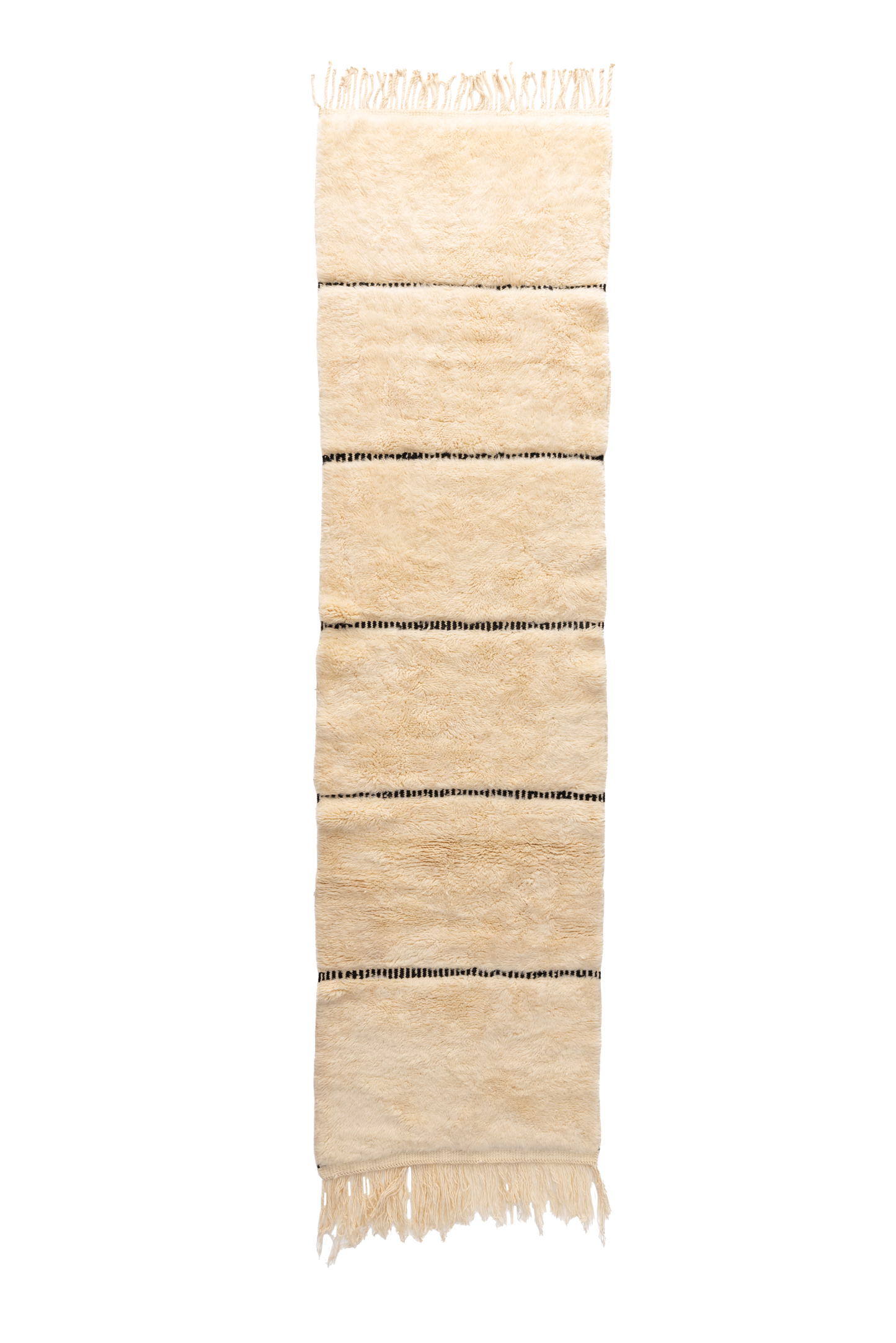 Large Cream with Black Stripe Wool Contemporary Runner