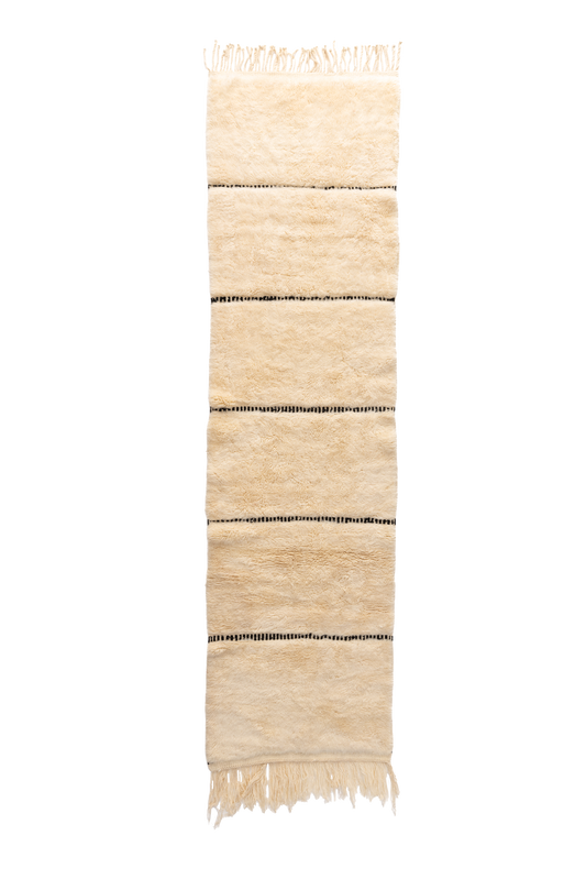 Large Cream with Black Stripe Wool Contemporary Runner