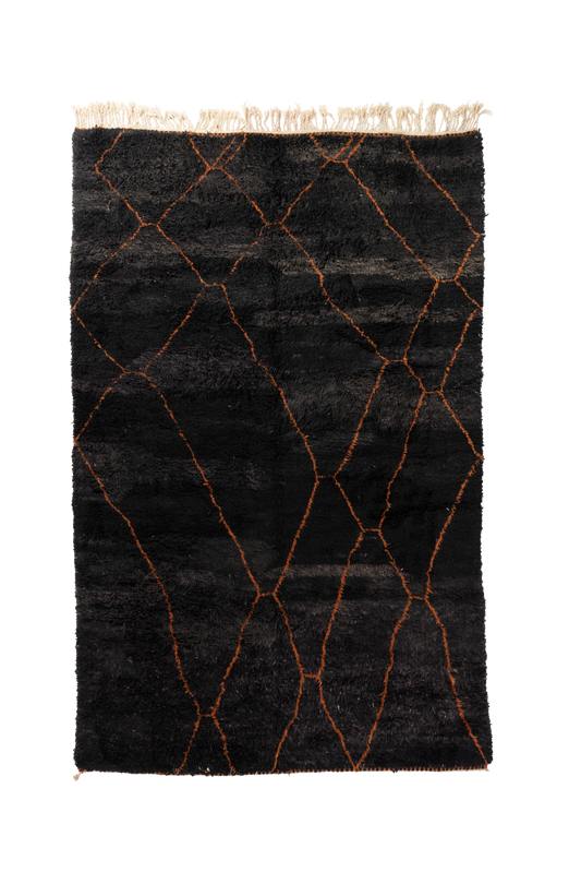 Large Black with Orange Line Design Wool Custom Contemporary