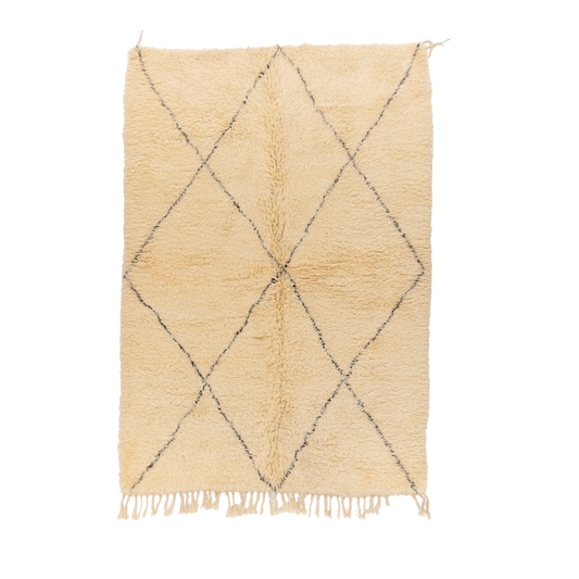 Cream with Black Line Design Wool Beni Ourain