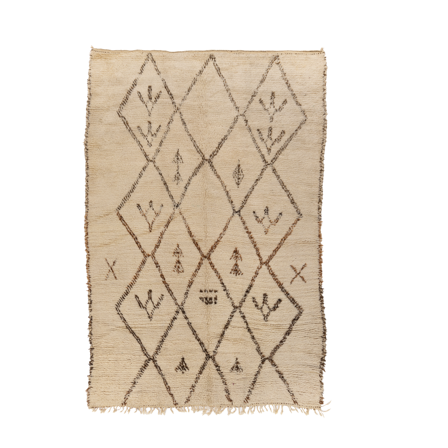 Cream with Black Diamond Design Wool Beni Ourain