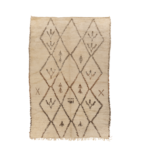 Cream with Black Diamond Design Wool Beni Ourain