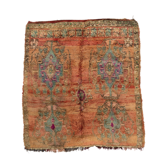 Square Pink with Geometric Multicolor Shape Wool Boujad