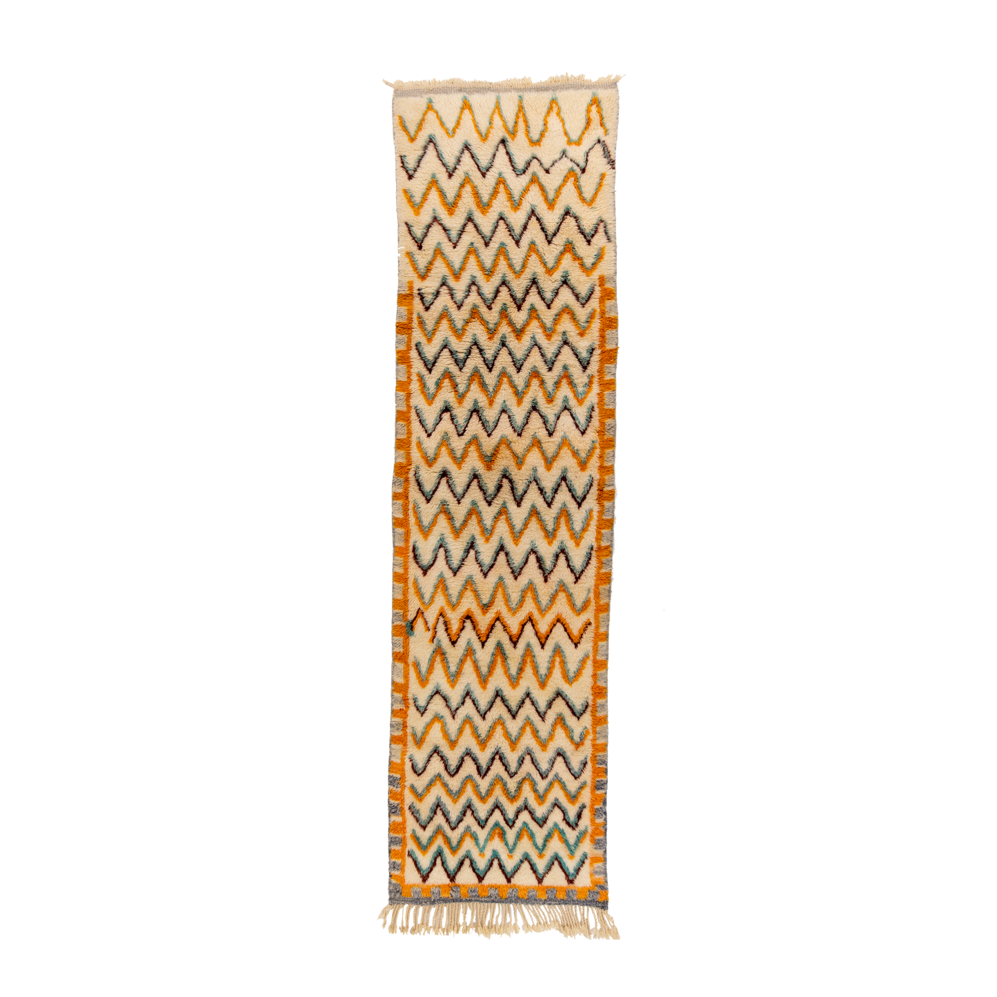 Orange and Black Chevron Print Wool Beni M'rirt Runner
