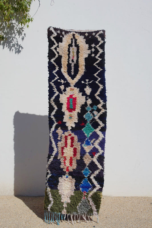 Black with Multicolored Design Cotton + Wool Boucherouite