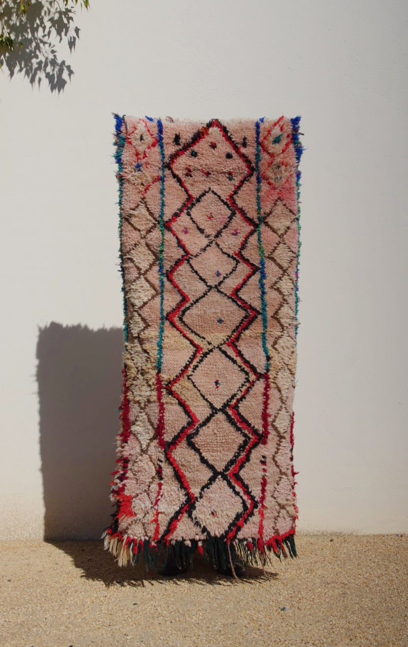 Pink with Multicolor Design Wool Azilal