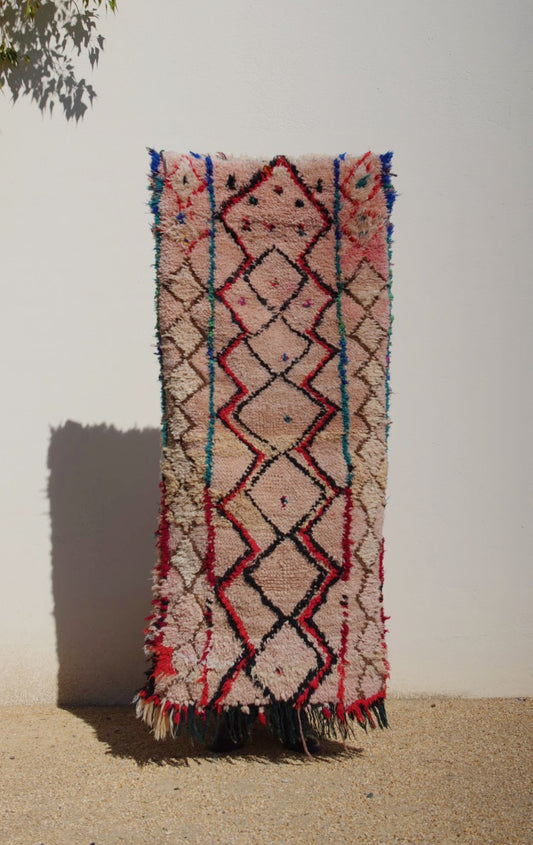 Pink with Multicolor Design Wool Azilal