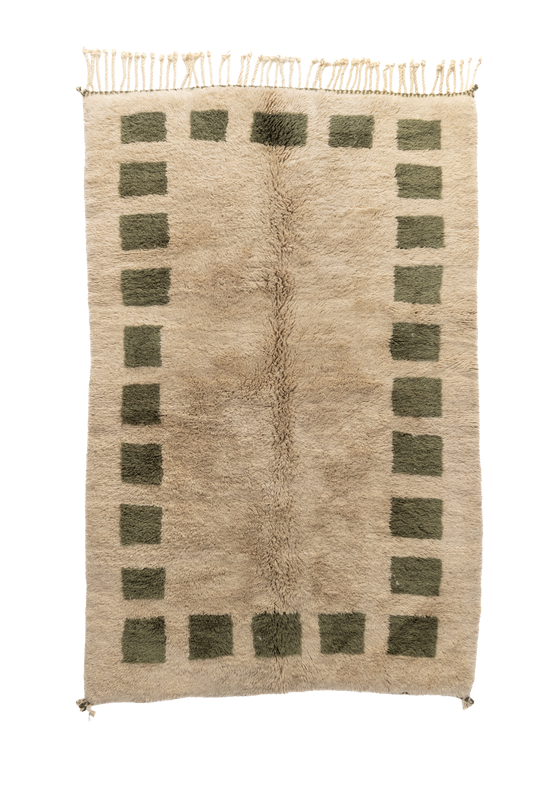 Large Cream with Checkered Gray Border Custom Wool Contemporary