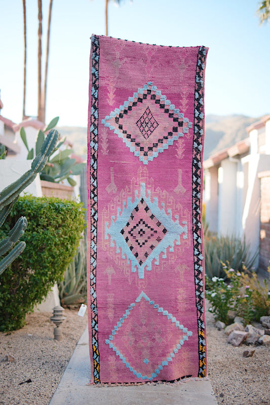 Pink with Blue and Black Pattern Cotton + Wool Boujad