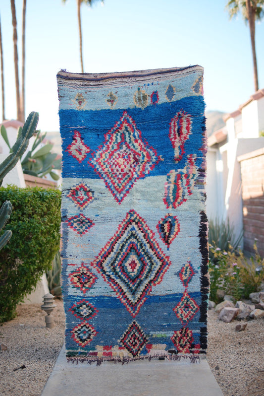 Blue Stripe with Diamond Design Cotton Boucherouite