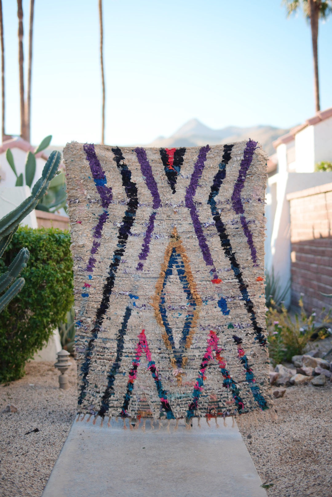Multicolored Patterned Large Cotton Boucherouite