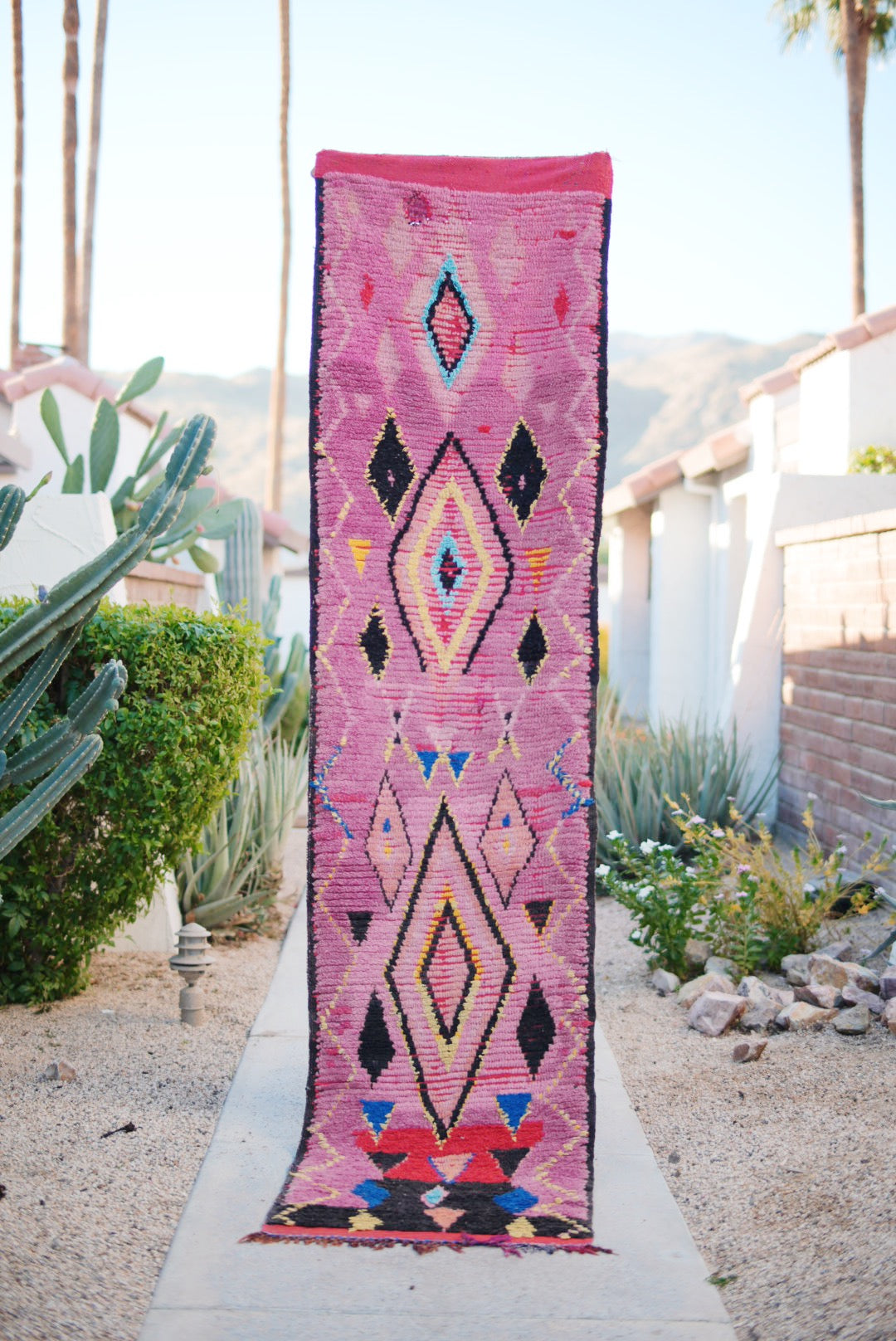 Pink with Multicolored Pattern Cotton + Wool Boujad