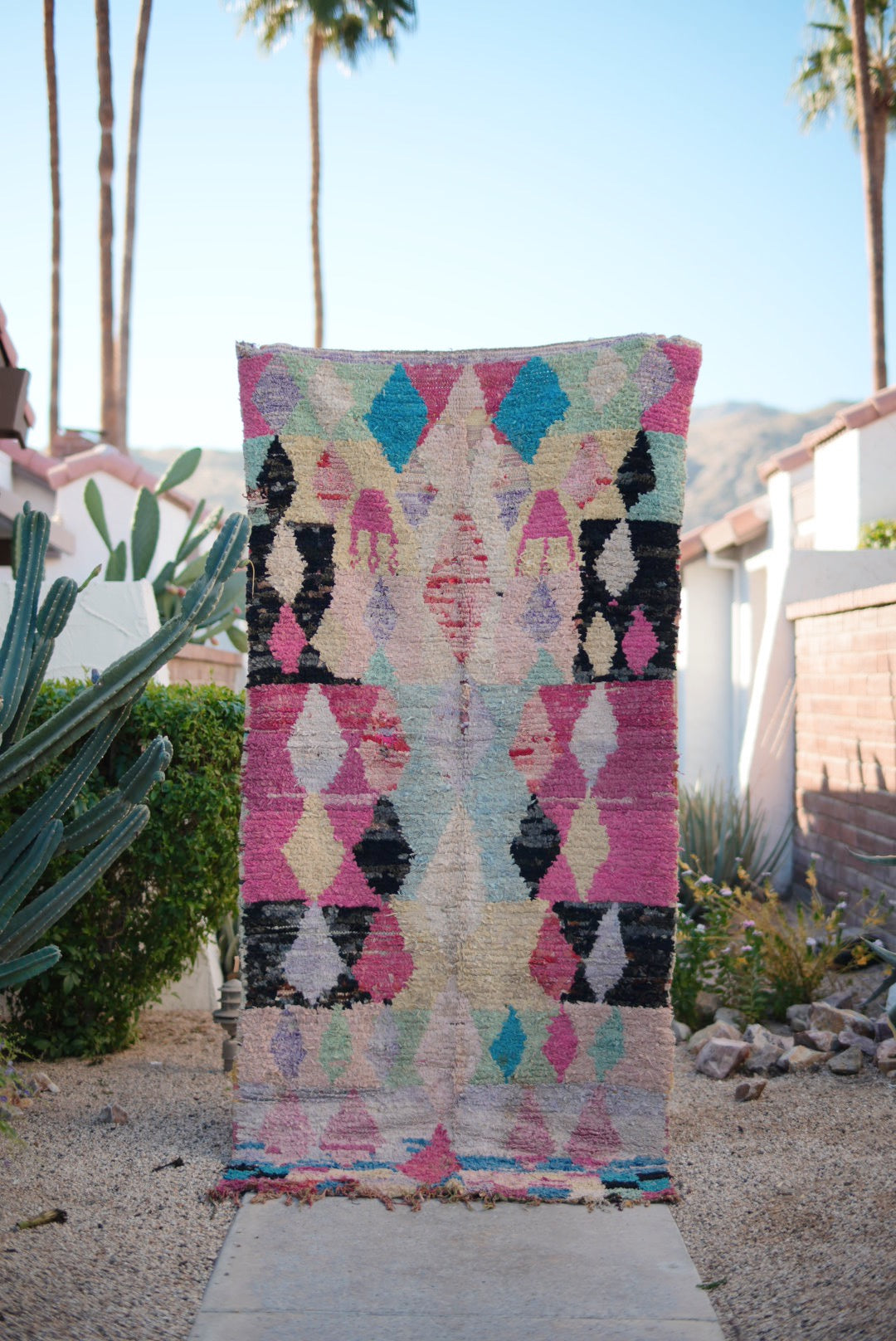 Large Multicolored Diamond Pattern Cotton Boucherouite