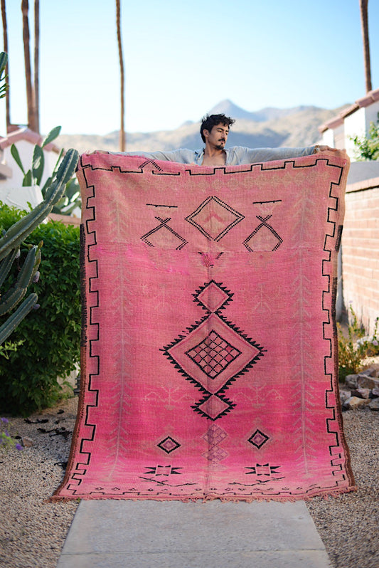 Large Pink with Black Design Wool Boujad