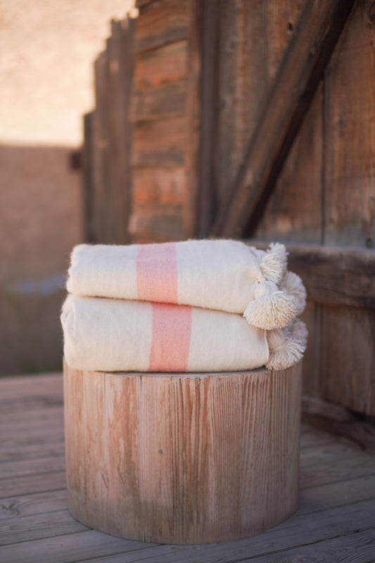 Cream and Pink Pom-Pom Blanket