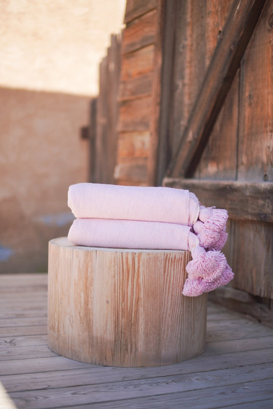 Light Pink Pom-Pom Blanket