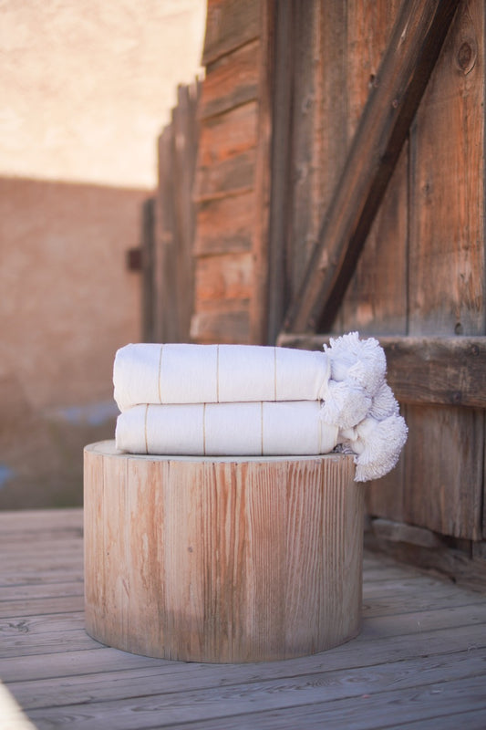White and Gold Pom-Pom Blanket