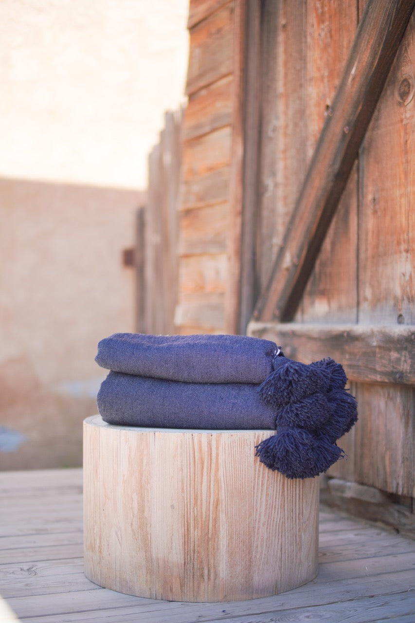 Indigo Pom-Pom Blanket