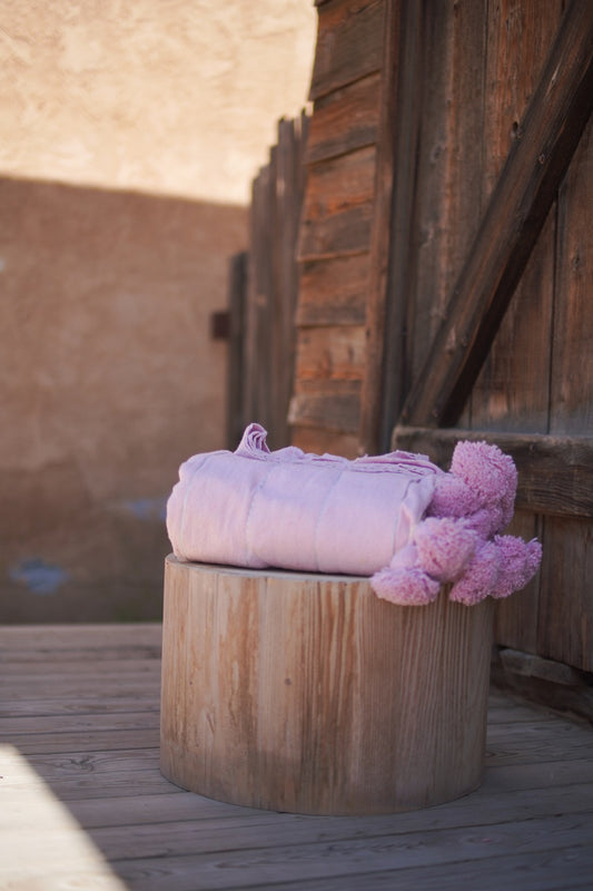 Pink and Silver Pom-Pom Blanket