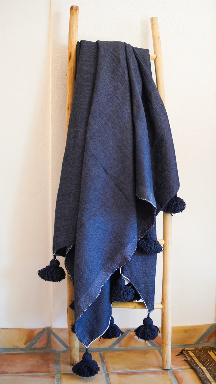 Indigo Pom-Pom Blanket
