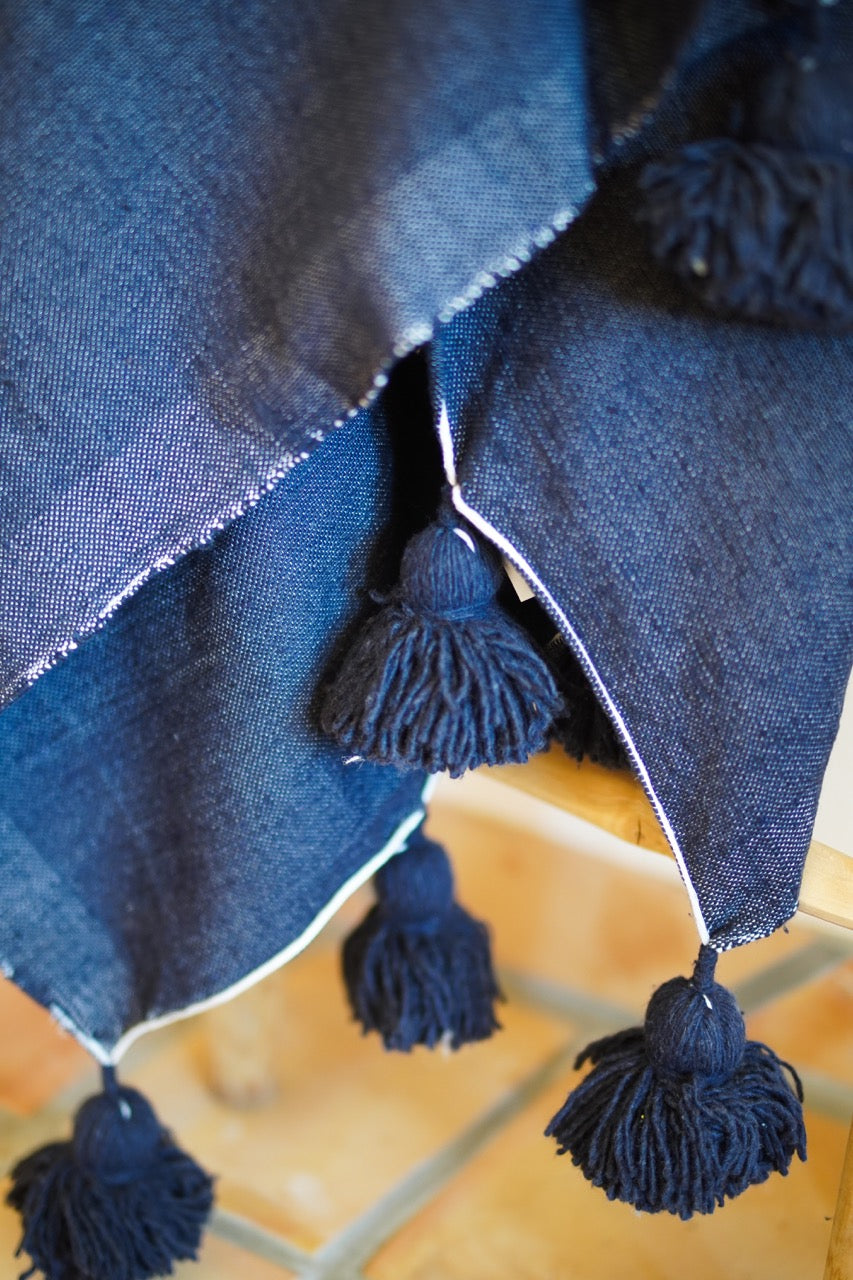 Indigo Pom-Pom Blanket