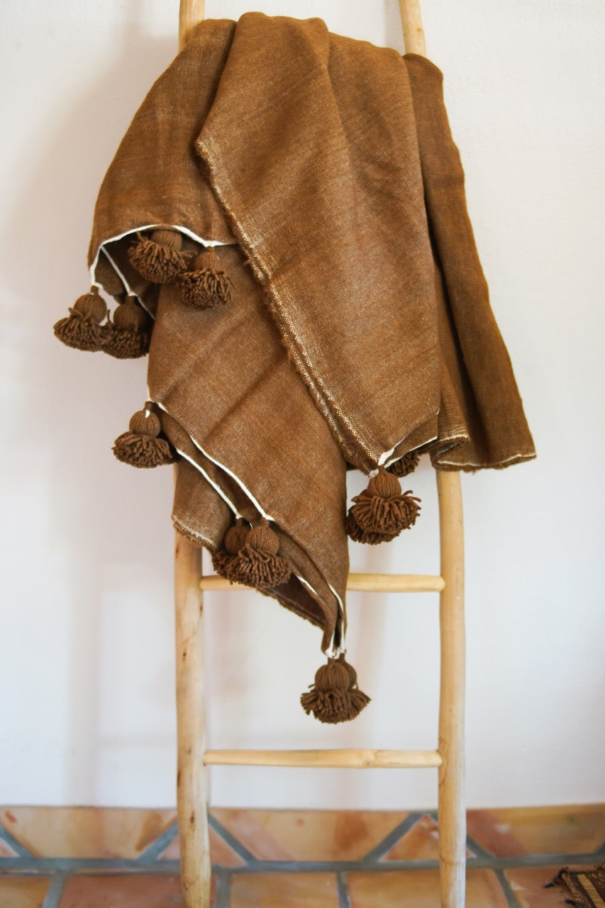 Chocolate Brown Pom-Pom Blanket