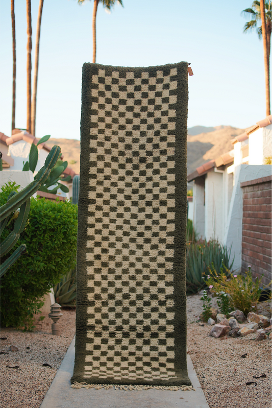 Green Checkered Contemporary Wool Beni Mrirt