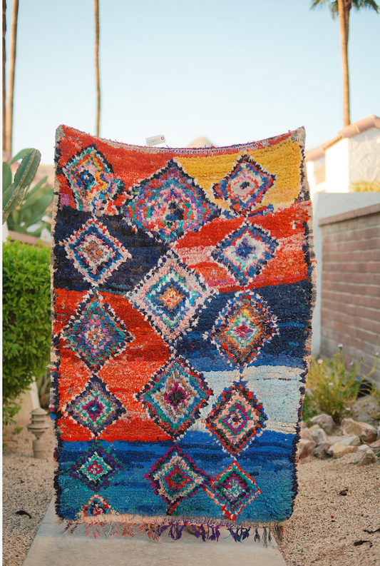 Multicolored Geometric Cotton Vintage Boucherouite