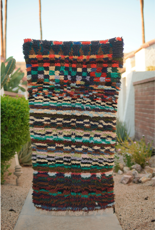 Multicolored Checkered Cotton Vintage Boucherouite