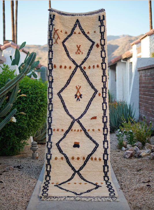 Cream with Black Diamond Shape Wool Azilal